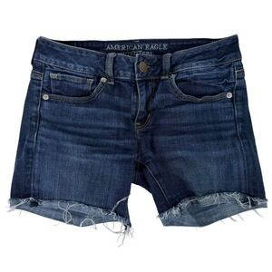 American Eagle Outfitters Womens Dark Wash Raw Hem Denim Shorts Size 4